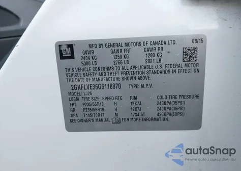 2016 GMC Terrain Denali из США, поврежденный, VIN 2GKFLVE36G6118870